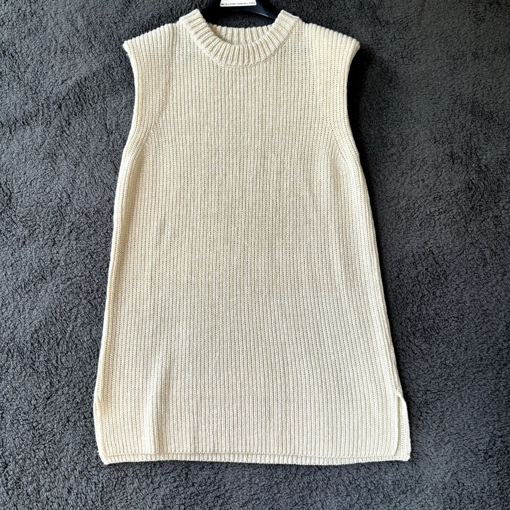 Mable Women's Sweater Cream knitted sleeveless sweater vest tunic Size Large